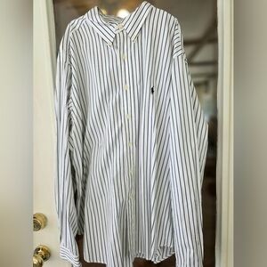 EUC Ralph Lauren Men's White Navy Striped Button Down Dress 18 36/37 Shirt